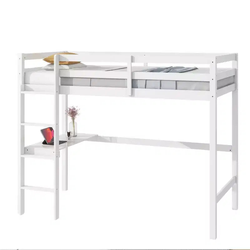Lit mezzanine double/simple avec bureau et étagères, lits superposés en bois robustes avec échelle et barrières de sécurité pour enfants, adolescents