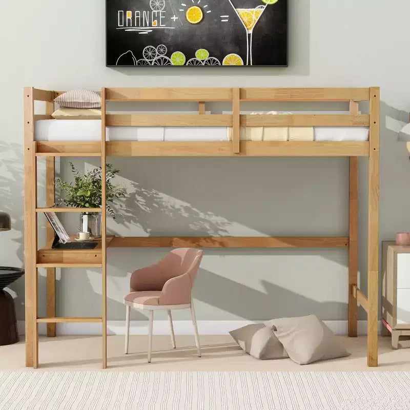 Lit mezzanine double/simple avec bureau et étagères, lits superposés en bois robustes avec échelle et barrières de sécurité pour enfants, adolescents