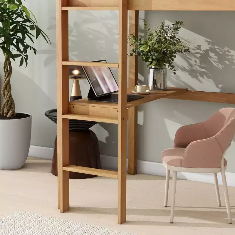Lit mezzanine double/simple avec bureau et étagères, lits superposés en bois robustes avec échelle et barrières de sécurité pour enfants, adolescents