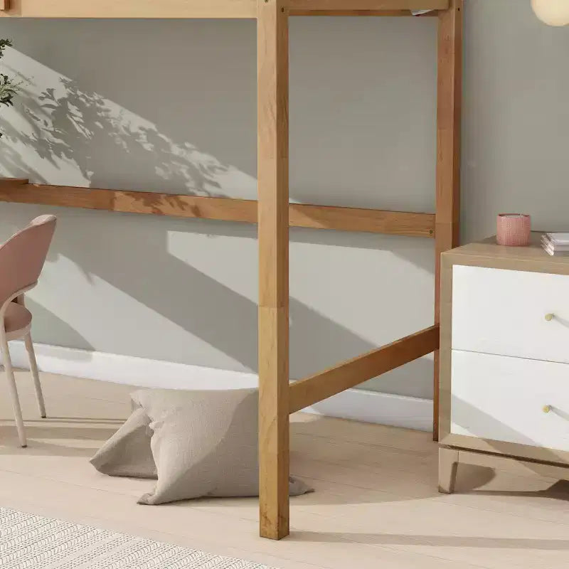 Lit mezzanine double/simple avec bureau et étagères, lits superposés en bois robustes avec échelle et barrières de sécurité pour enfants, adolescents