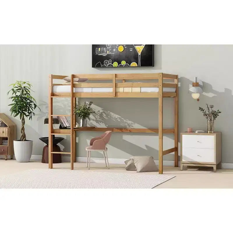 Lit mezzanine double/simple avec bureau et étagères, lits superposés en bois robustes avec échelle et barrières de sécurité pour enfants, adolescents