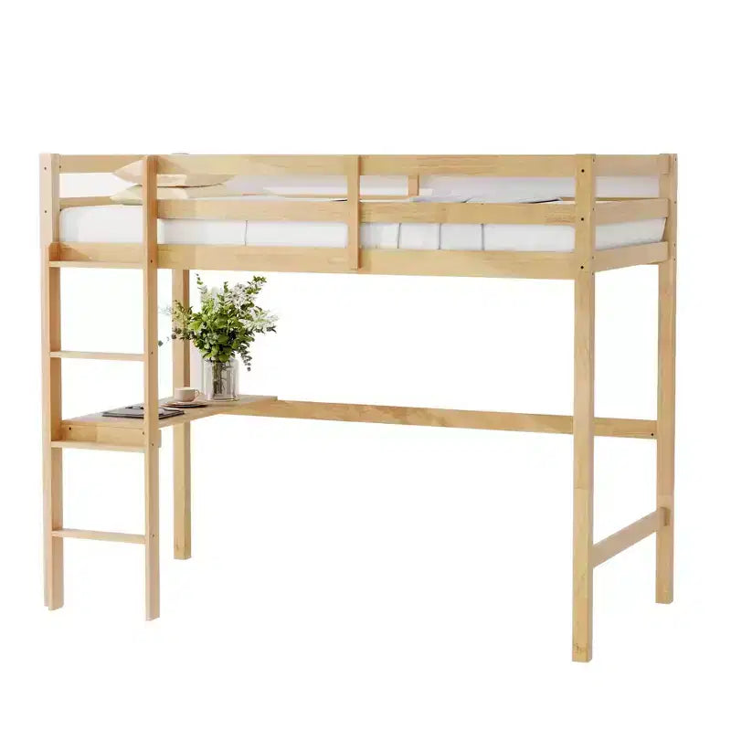 Lit mezzanine double/simple avec bureau et étagères, lits superposés en bois robustes avec échelle et barrières de sécurité pour enfants, adolescents