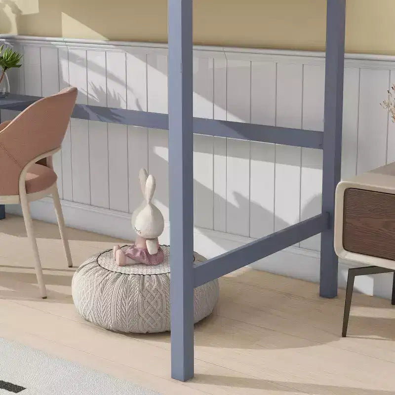 Lit mezzanine double/simple avec bureau et étagères, lits superposés en bois robustes avec échelle et barrières de sécurité pour enfants, adolescents