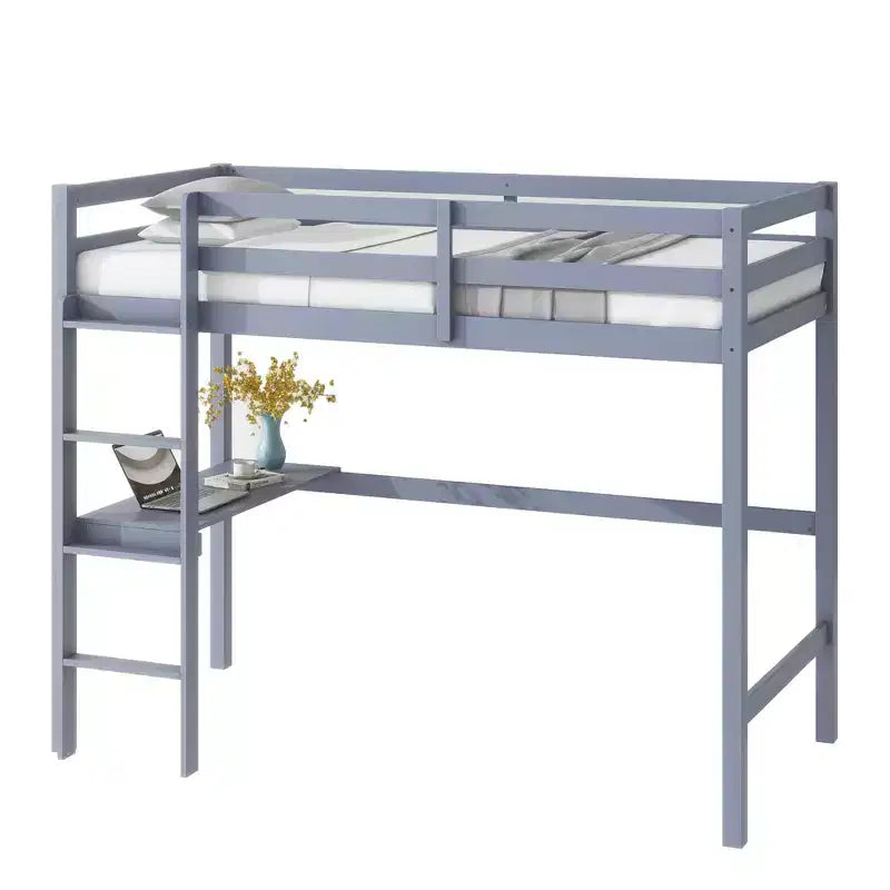 Lit mezzanine double/simple avec bureau et étagères, lits superposés en bois robustes avec échelle et barrières de sécurité pour enfants, adolescents