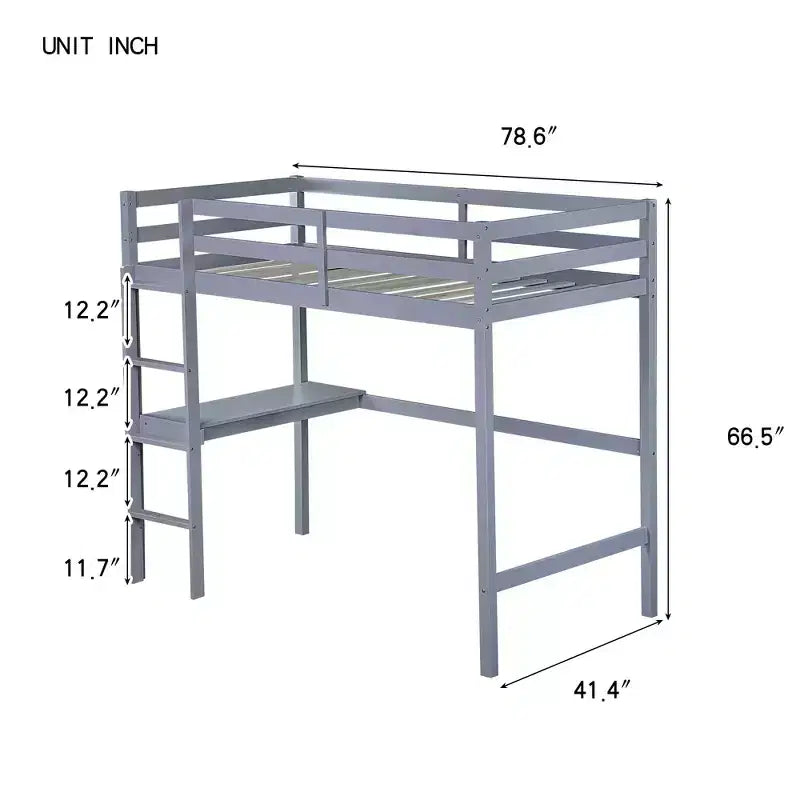 Lit mezzanine double/simple avec bureau et étagères, lits superposés en bois robustes avec échelle et barrières de sécurité pour enfants, adolescents
