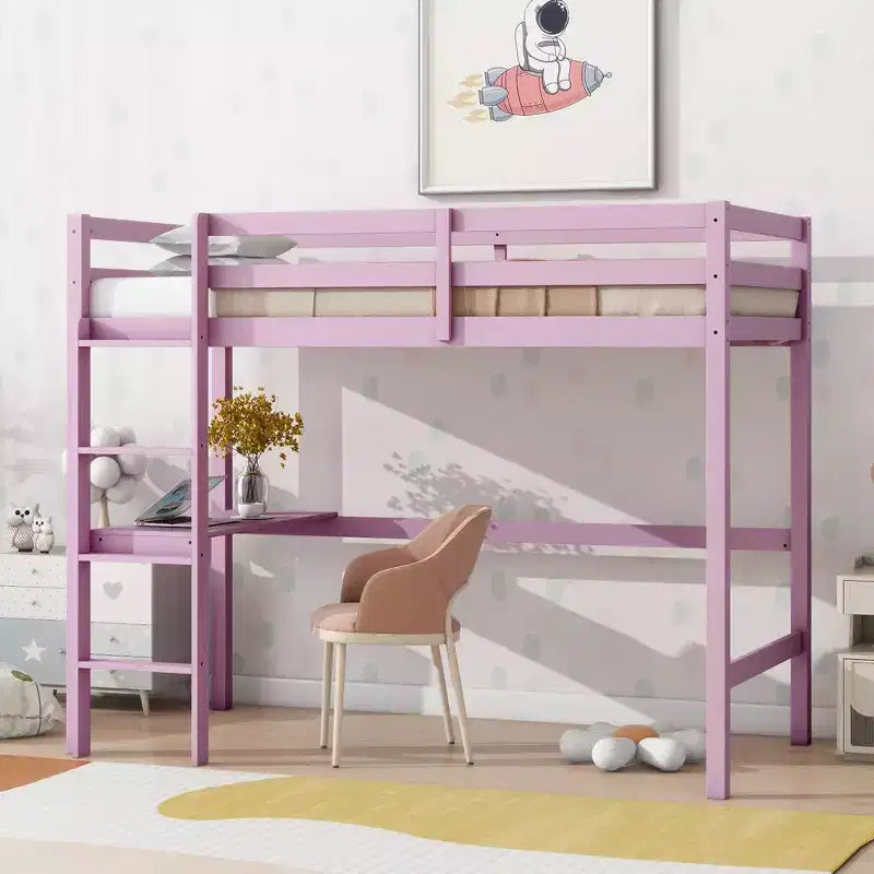 Lit mezzanine double/simple avec bureau et étagères, lits superposés en bois robustes avec échelle et barrières de sécurité pour enfants, adolescents