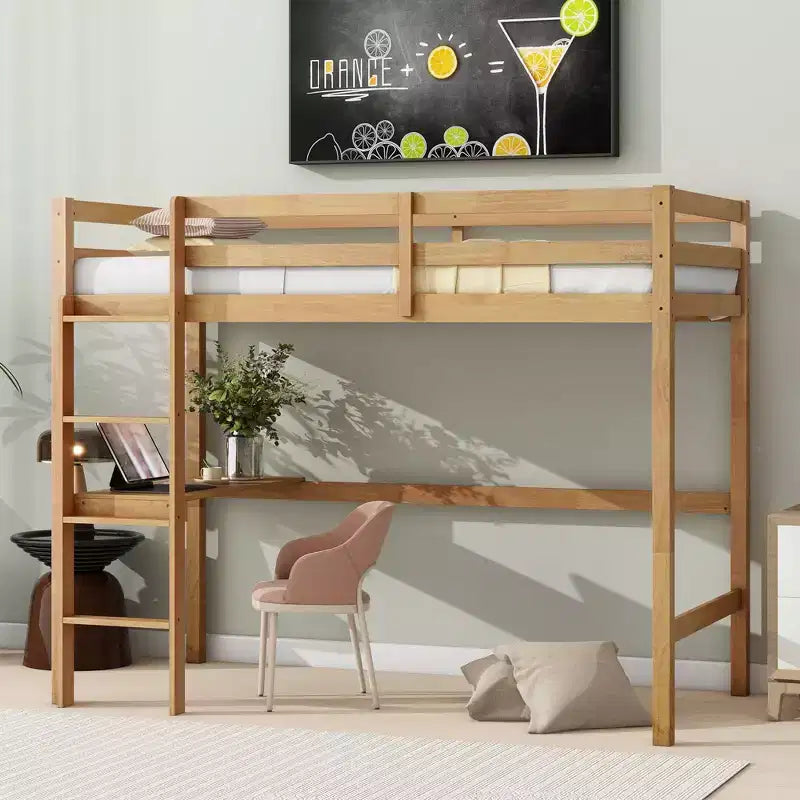 Lit mezzanine double/simple avec bureau et étagères, lits superposés en bois robustes avec échelle et barrières de sécurité pour enfants, adolescents