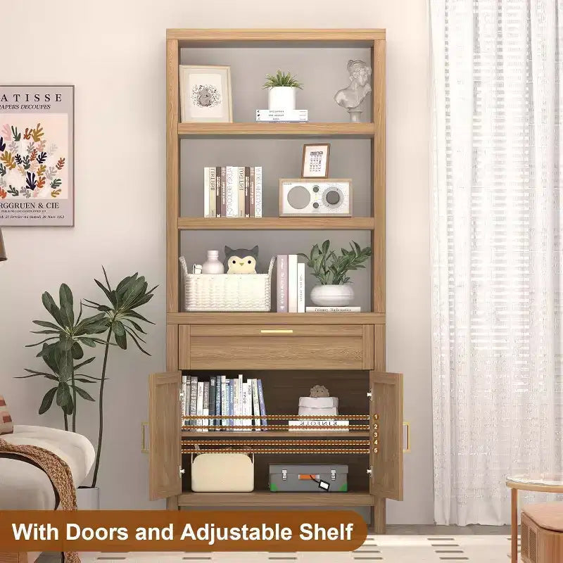 Étagère à 3 niveaux avec lumières LED, étagère de présentation en bois de 147 cm de haut, étagère de rangement ouverte, chambre, salon, bureau