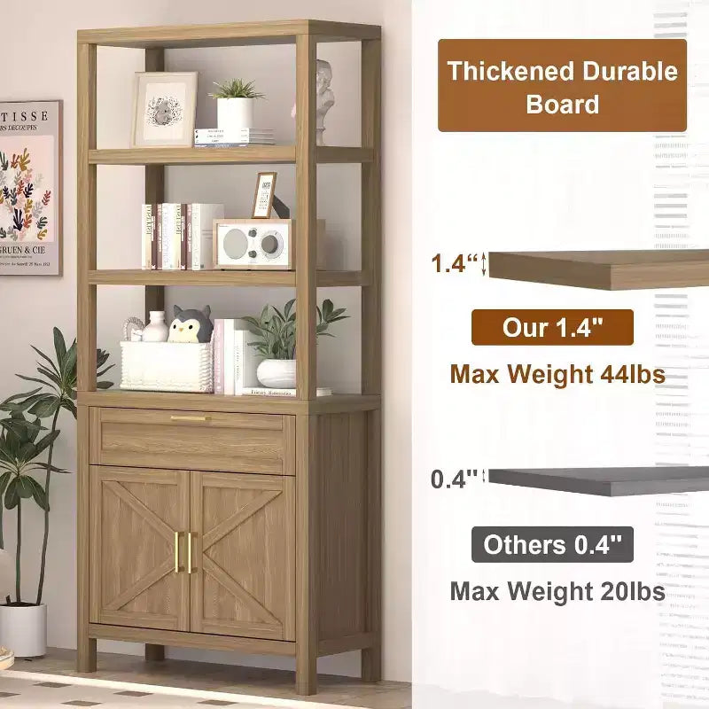 Étagère à 3 niveaux avec lumières LED, étagère de présentation en bois de 147 cm de haut, étagère de rangement ouverte, chambre, salon, bureau