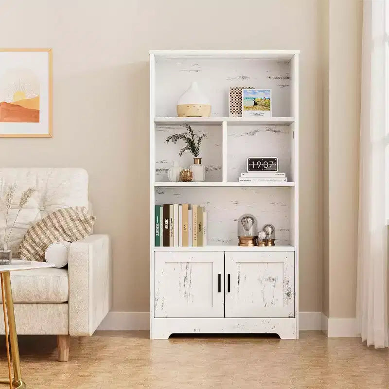 Étagère à 3 niveaux avec lumières LED, étagère de présentation en bois de 147 cm de haut, étagère de rangement ouverte, chambre, salon, bureau