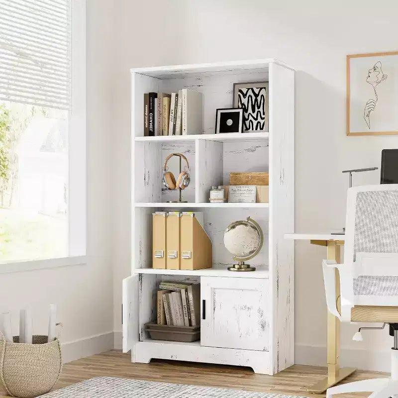 Étagère à 3 niveaux avec lumières LED, étagère de présentation en bois de 147 cm de haut, étagère de rangement ouverte, chambre, salon, bureau