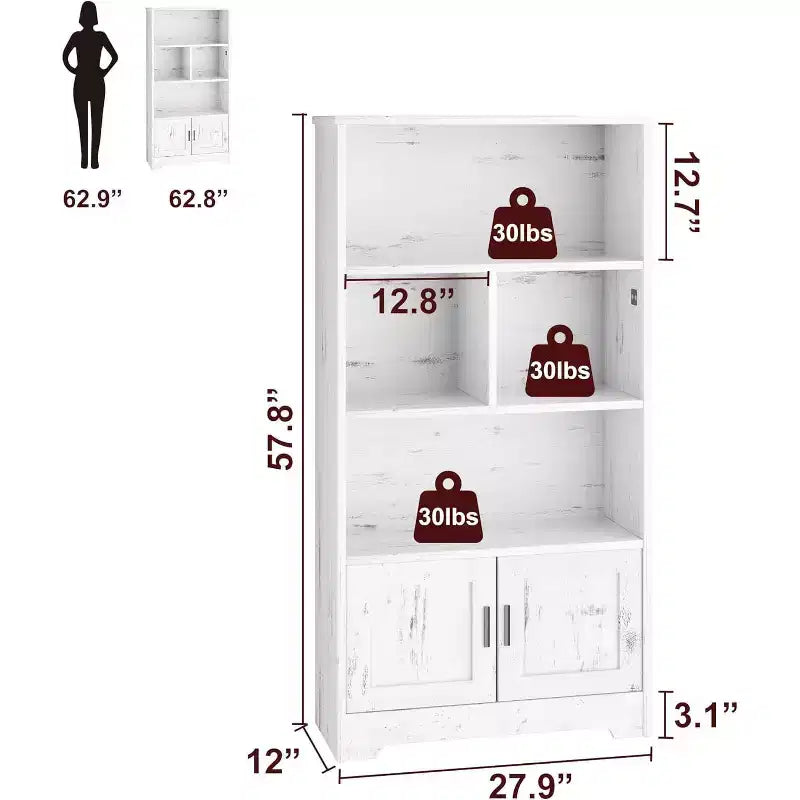 Étagère à 3 niveaux avec lumières LED, étagère de présentation en bois de 147 cm de haut, étagère de rangement ouverte, chambre, salon, bureau