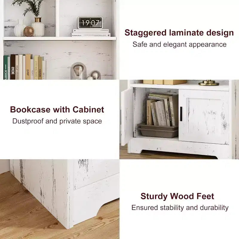Étagère à 3 niveaux avec lumières LED, étagère de présentation en bois de 147 cm de haut, étagère de rangement ouverte, chambre, salon, bureau