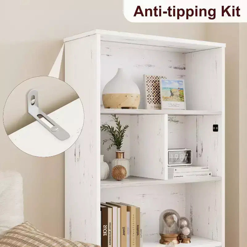 Étagère à 3 niveaux avec lumières LED, étagère de présentation en bois de 147 cm de haut, étagère de rangement ouverte, chambre, salon, bureau
