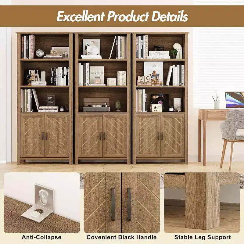 Étagère à 3 niveaux avec lumières LED, étagère de présentation en bois de 147 cm de haut, étagère de rangement ouverte, chambre, salon, bureau