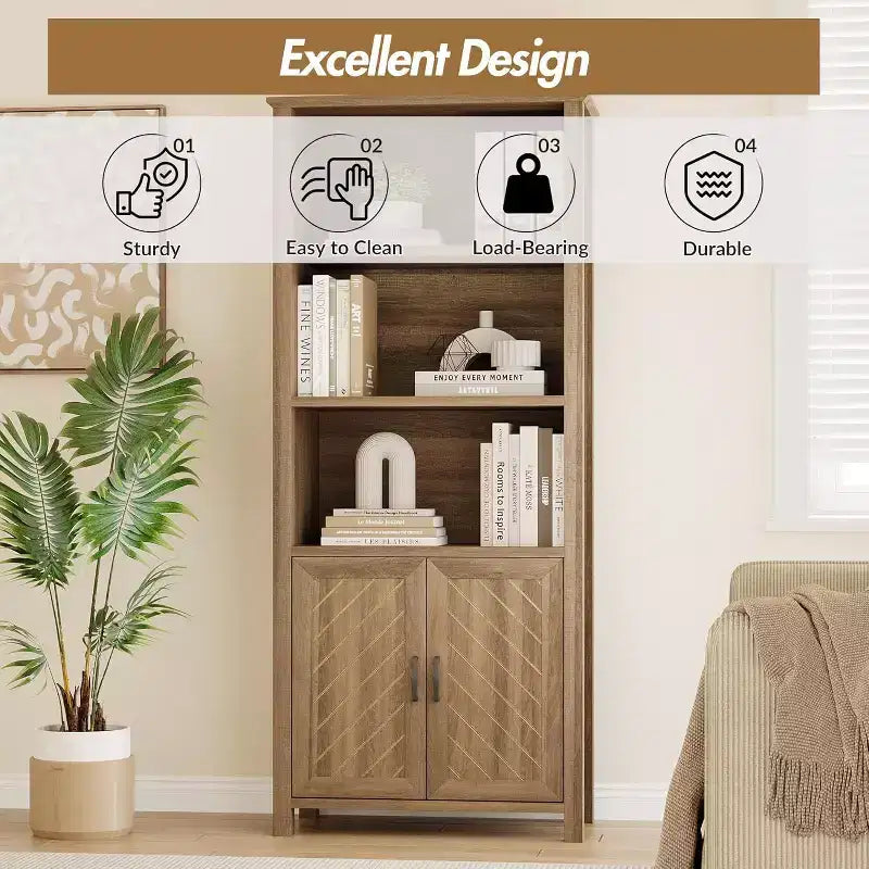Étagère à 3 niveaux avec lumières LED, étagère de présentation en bois de 147 cm de haut, étagère de rangement ouverte, chambre, salon, bureau