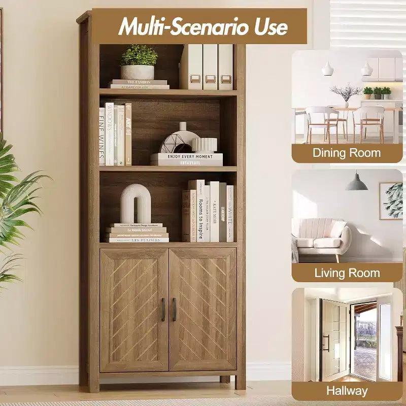 Étagère à 3 niveaux avec lumières LED, étagère de présentation en bois de 147 cm de haut, étagère de rangement ouverte, chambre, salon, bureau