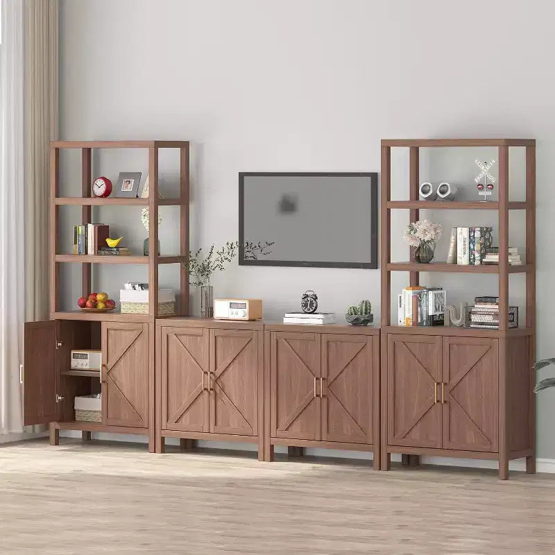 Étagère à 3 niveaux avec lumières LED, étagère de présentation en bois de 147 cm de haut, étagère de rangement ouverte, chambre, salon, bureau