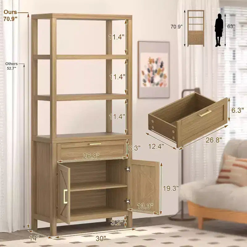 Étagère à 3 niveaux avec lumières LED, étagère de présentation en bois de 147 cm de haut, étagère de rangement ouverte, chambre, salon, bureau