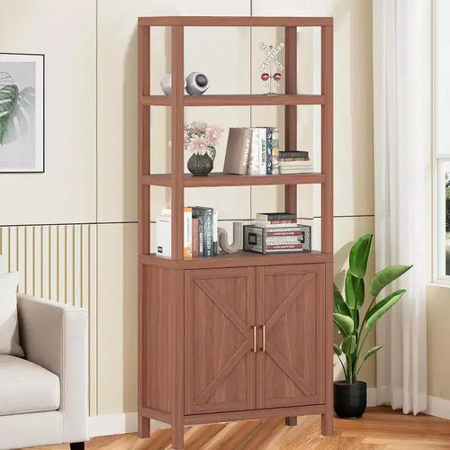 3 Tier Bookshelf with LED Lights, 57.8 Inch Tall Wooden Display Shelf, Open Storage Shelf, Bedroom, Living Room, Office