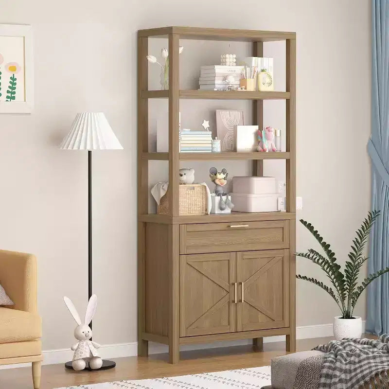 Étagère à 3 niveaux avec lumières LED, étagère de présentation en bois de 147 cm de haut, étagère de rangement ouverte, chambre, salon, bureau