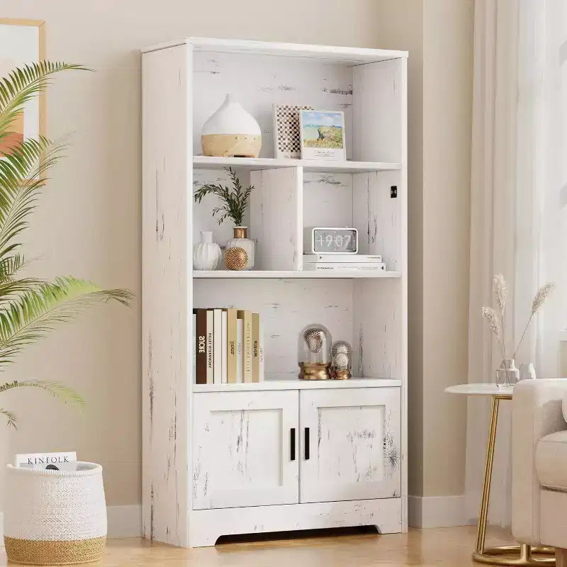 Étagère à 3 niveaux avec lumières LED, étagère de présentation en bois de 147 cm de haut, étagère de rangement ouverte, chambre, salon, bureau