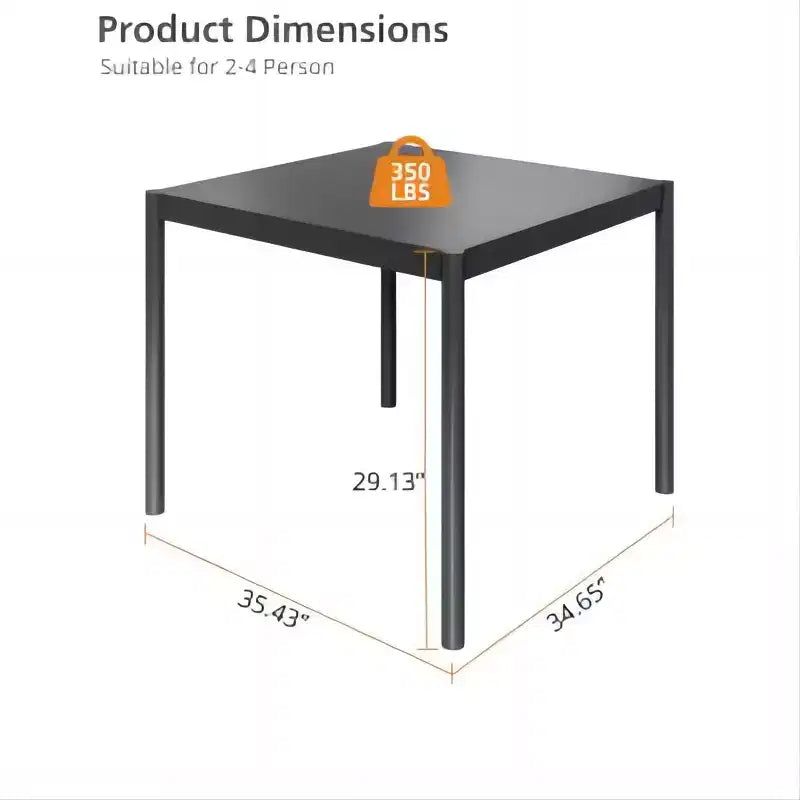 Table carrée 35x35 pouces, cadre en fer avec plateau en aluminium, gris foncé, assemblage KD pour salle à manger/bureau
