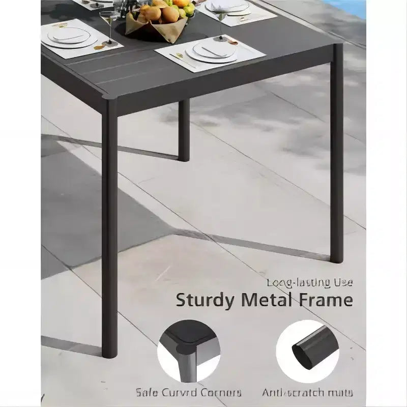 Table carrée 35x35 pouces, cadre en fer avec plateau en aluminium, gris foncé, assemblage KD pour salle à manger/bureau
