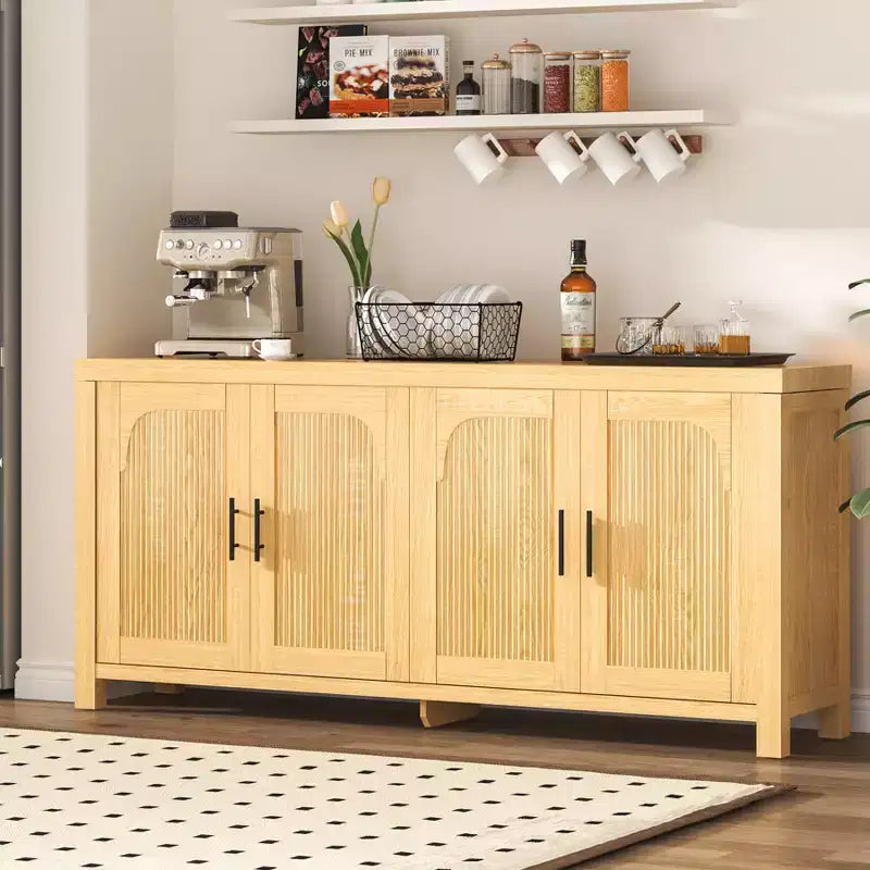 Fluted Sideboard Buffet Cabinet, 59in Large Credenza Storage Cabinet Media TV Console Table with 6 Drawers and 2 Sliding Doors for Living Room