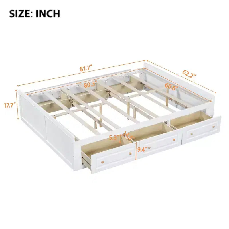 Cadre de lit plateforme Queen en bois avec 6 tiroirs