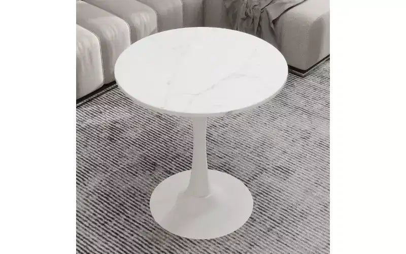 TUYOHW Round Coffee Table with Textured Marble Tabletop, Modern Center Table for Living Room, Pedestal Table/Sofa Side Table/Dining Table for 2-4