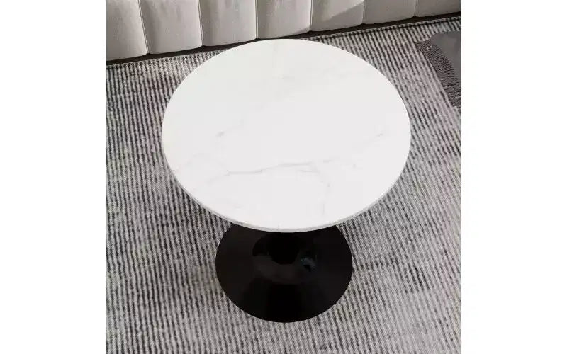 Table basse ronde avec plateau en marbre texturé, Table centrale moderne pour salon, Table sur pied/Table d'appoint de canapé/Table à manger pour 2-4