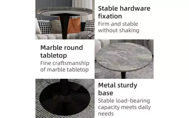 Table basse ronde avec plateau en marbre texturé, Table centrale moderne pour salon, Table sur pied/Table d'appoint de canapé/Table à manger pour 2-4
