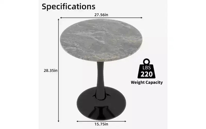 Table basse ronde avec plateau en marbre texturé, Table centrale moderne pour salon, Table sur pied/Table d'appoint de canapé/Table à manger pour 2-4