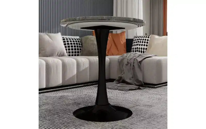 Table basse ronde avec plateau en marbre texturé, Table centrale moderne pour salon, Table sur pied/Table d'appoint de canapé/Table à manger pour 2-4