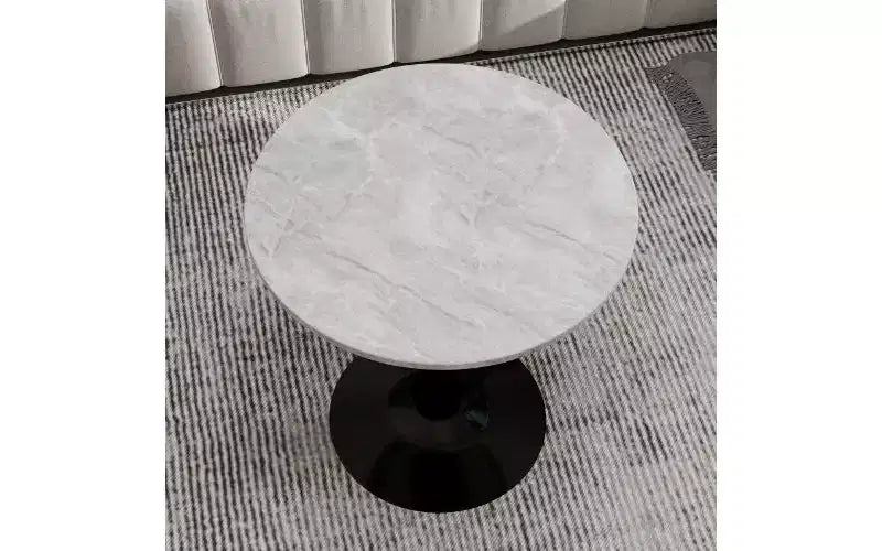 Table basse ronde avec plateau en marbre texturé, Table centrale moderne pour salon, Table sur pied/Table d'appoint de canapé/Table à manger pour 2-4
