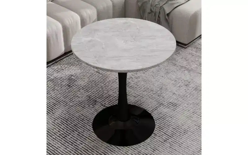 Table basse ronde avec plateau en marbre texturé, Table centrale moderne pour salon, Table sur pied/Table d'appoint de canapé/Table à manger pour 2-4