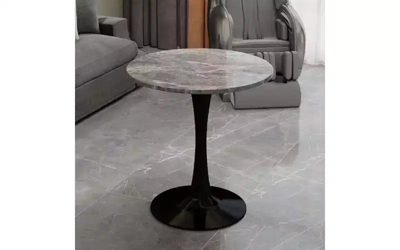 Table basse ronde avec plateau en marbre texturé, Table centrale moderne pour salon, Table sur pied/Table d'appoint de canapé/Table à manger pour 2-4