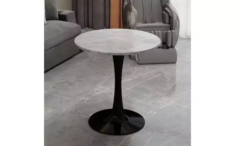 Table basse ronde avec plateau en marbre texturé, Table centrale moderne pour salon, Table sur pied/Table d'appoint de canapé/Table à manger pour 2-4