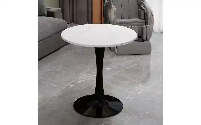 Table basse ronde avec plateau en marbre texturé, Table centrale moderne pour salon, Table sur pied/Table d'appoint de canapé/Table à manger pour 2-4