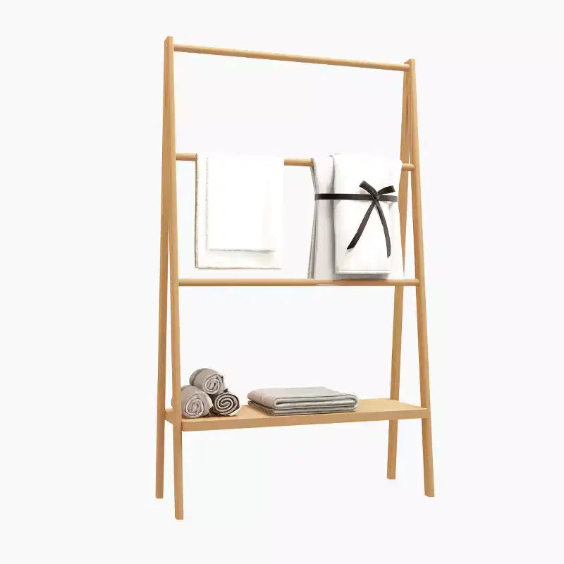 Porte-serviettes sur pied, porte-serviettes de sol avec étagère de rangement inférieure, texture naturelle, étagère de présentation autoportante pour buanderie, salle de bain