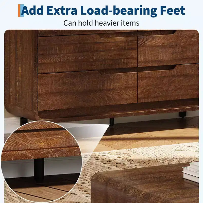 Commode à 6 tiroirs pour chambre à coucher, commode en bois moderne de 120 cm de large avec grand espace de rangement en bois, commode pour salon, couloir