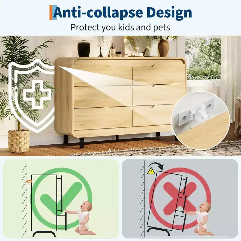 Commode à 6 tiroirs pour chambre à coucher, commode en bois moderne de 120 cm de large avec grand espace de rangement en bois, commode pour salon, couloir