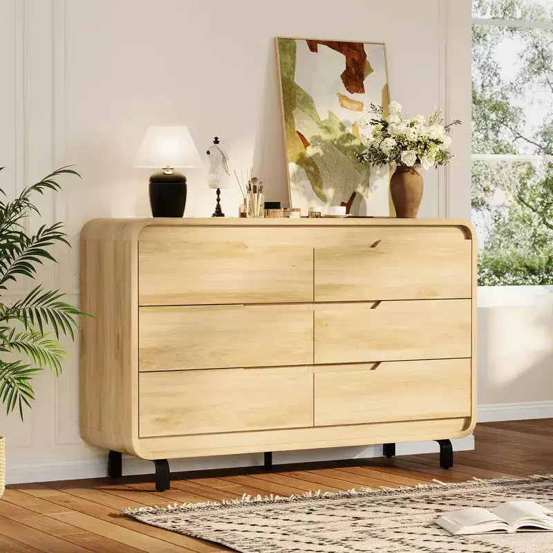 6 Drawers Dresser for Bedroom, 47 Wide Modern Wooden Clothes Dresser with Large Wood Storage, Chest of Drawers for Living Room, Hallway