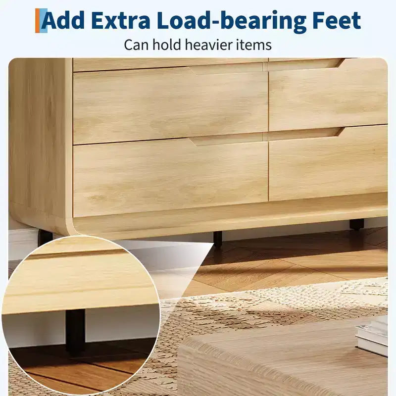Commode à 6 tiroirs, commode de rangement moderne en bois à coins arrondis, design sans poignée
