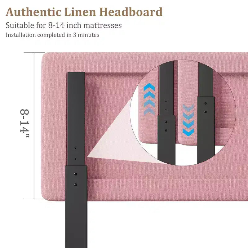 Cadre de lit plateforme avec tête de lit en tissu et support à lattes en bois, base de matelas entièrement rembourrée/aucun sommier tapissier requis
