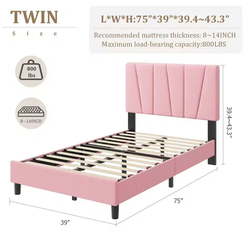 Cadre de lit plateforme avec tête de lit en tissu et support à lattes en bois, base de matelas entièrement rembourrée/aucun sommier tapissier requis