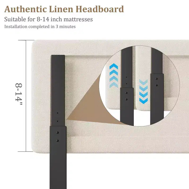 Cadre de lit plateforme avec tête de lit en tissu et support à lattes en bois, base de matelas entièrement rembourrée/aucun sommier tapissier requis