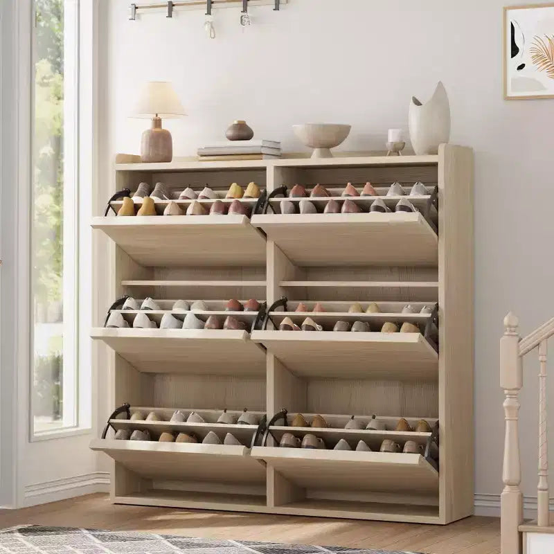 46.3 Shoe Cabinet with 6 Flip Drawers, Wooden Shoe Organizer Cabinet with Adjustable Shelf, Hidden Shoe Cabinet for Hallway, Living Room, Entryway