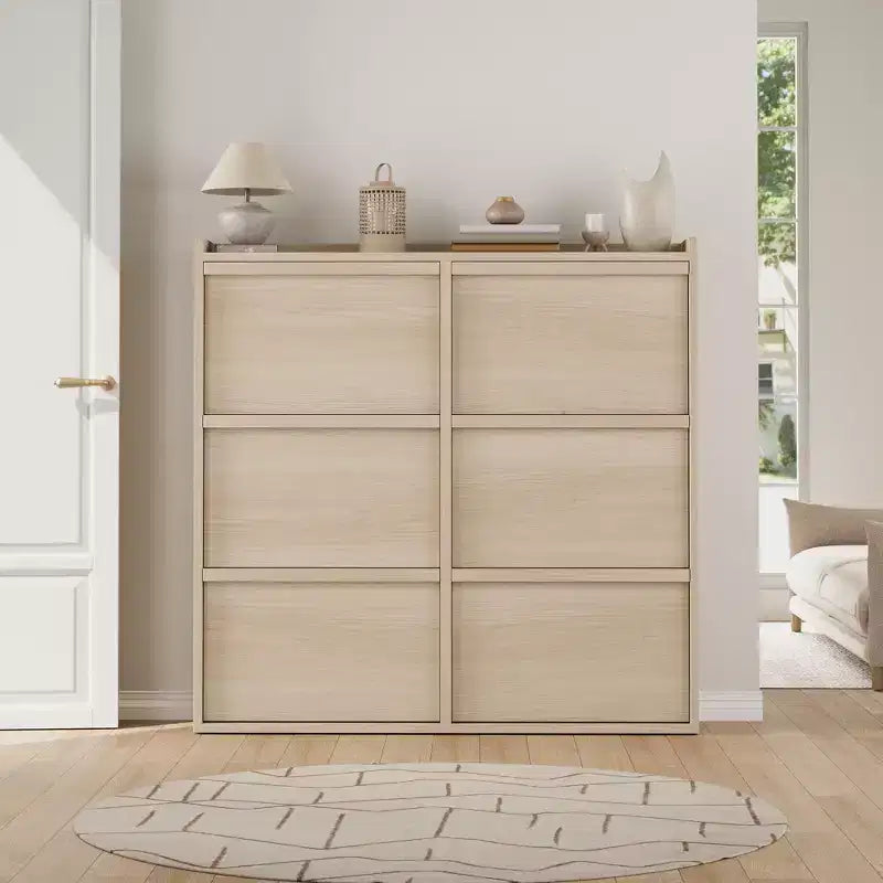 46.3 Meuble à chaussures avec 6 tiroirs basculants, Organiseur de chaussures en bois avec étagère réglable, Meuble à chaussures dissimulé pour Couloir, Salon, Entrée